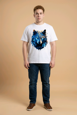 Blue Mystic Wolf Graphic Tee – Premium White Cotton T-Shirt