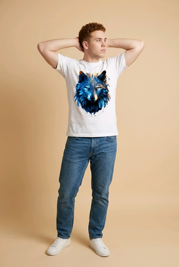 Blue Mystic Wolf Graphic Tee – Premium White Cotton T-Shirt