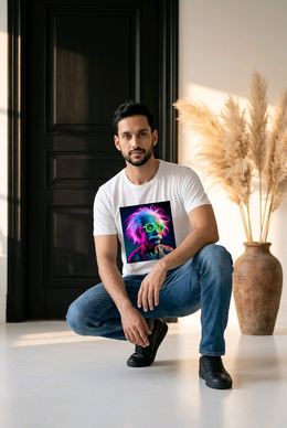 Neon Rave Einstein Graphic Tee – Premium White Cotton T-Shirt