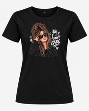 I Don’t Care Women’s Graphic T-Shirt – Black & White