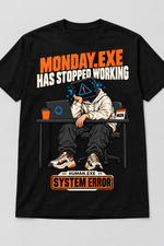 Black men's Monday.exe Has Stopped Working cotton T-shirt, front graphic