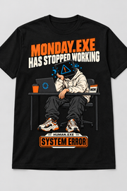 Black men's Monday.exe Has Stopped Working cotton T-shirt, front graphic