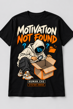 Black men's Motivation Not Found cotton T-shirt, front graphic