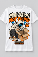 White men's Motivation Not Found cotton T-shirt, front graphic