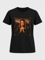 Neon Muse women's black standard fit graphic T-shirt, front view