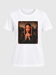 Neon Muse women's white standard fit graphic T-shirt, front view